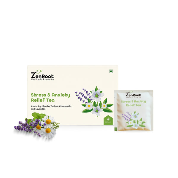 Stress & Anxiety Relief Tea | Tea for stress free mind | Smooth calming flavor | Blended with Brahmi, Chamomile & Lavender and other stress relief herbs | Reduces anxiety & improves mood
