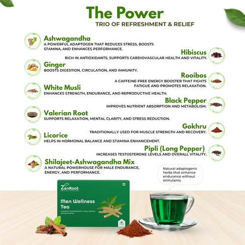 Men Wellness Tea | Energy & stamina tea for men | Strong herbal taste | Blended with Ashwagandha, Shilajeet & Gokhru and other vitality herbs | Supports strength & men’s vitality
