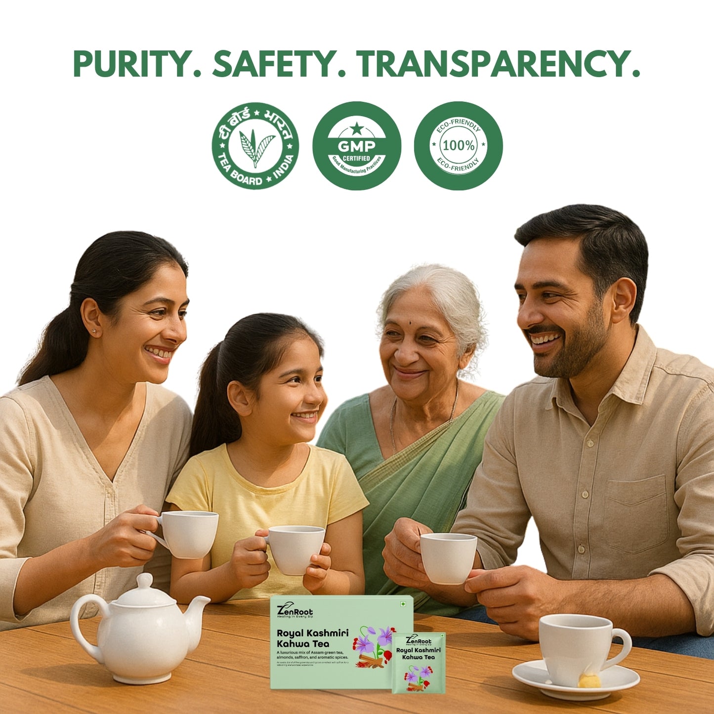 Royal Kashmiri Kahwa | Saffron spiced Kashmiri tea | Warm rich flavor | Blended with Green Tea, Saffron & Almonds and other enriching herbs | Improves digestion & uplifts mood