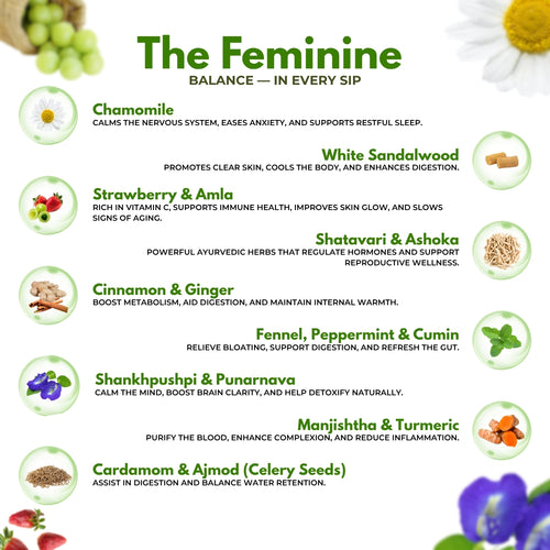 Women Wellness Tea | Women’s health balance tea | Mild sweet taste | Blended with Shatavari, Ashoka & Chamomile and other women’s health herbs | Supports hormones & women’s vitality