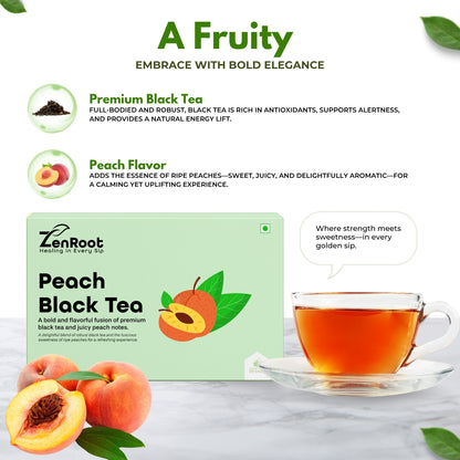 Peach Black Tea | Fruity black tea | Sweet peach aroma | Blended with Black Tea, Peach Flavor & Antioxidants and other refreshing herbs | Boosts energy & refreshes mood