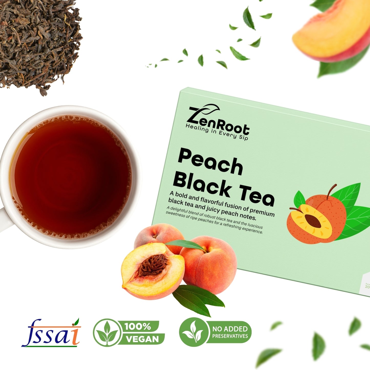 Peach Black Tea | Fruity black tea | Sweet peach aroma | Blended with Black Tea, Peach Flavor & Antioxidants and other refreshing herbs | Boosts energy & refreshes mood