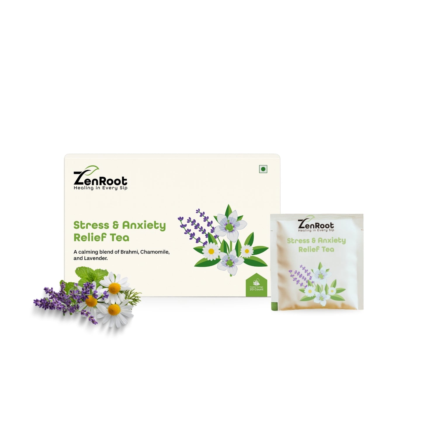 Stress & Anxiety Relief Tea | Tea for stress free mind | Smooth calming flavor | Blended with Brahmi, Chamomile & Lavender and other stress relief herbs | Reduces anxiety & improves mood