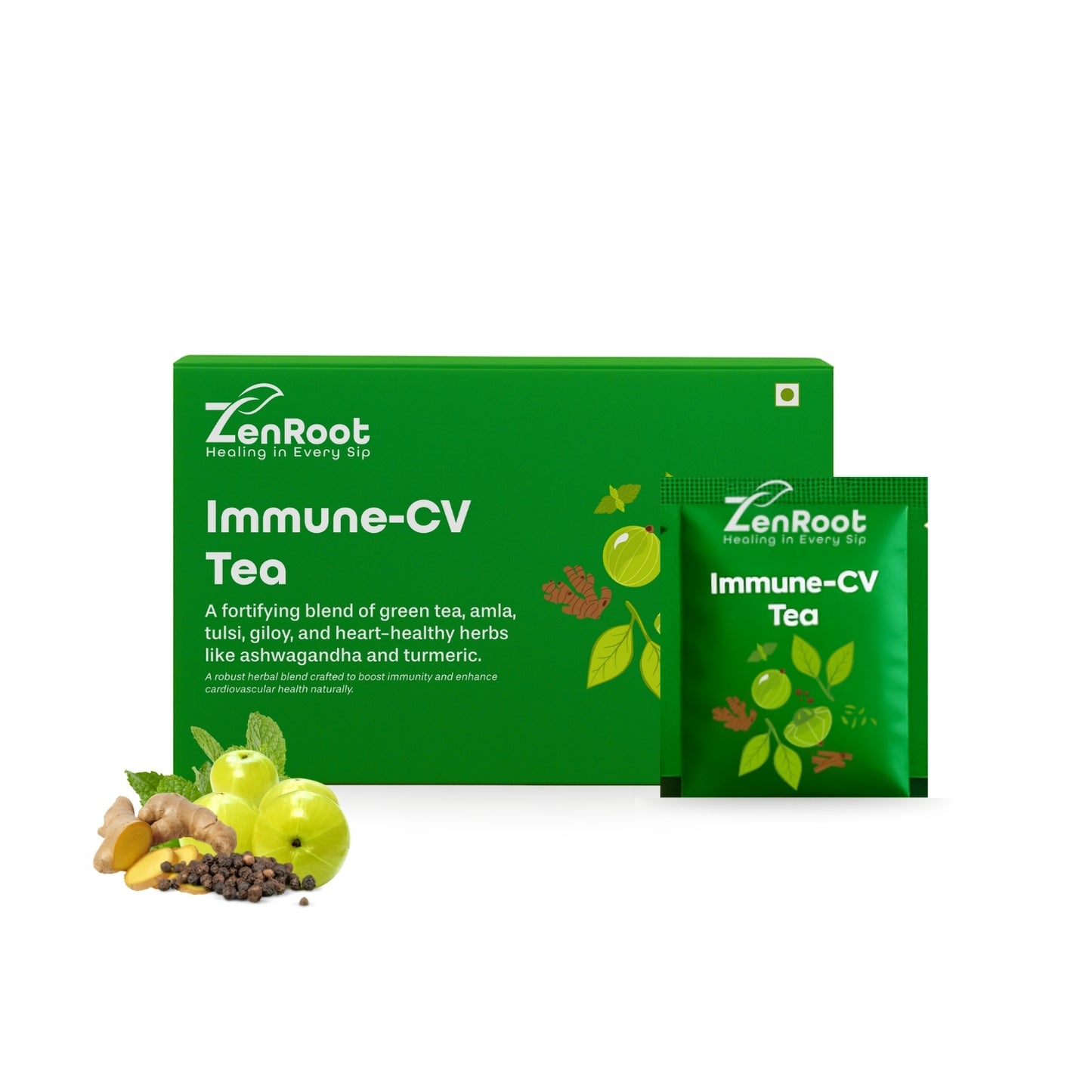 Immune-CV Tea | Immunity boosting tea | Light herbal aroma | Blended with Amla, Giloy & Ashwagandha and other immunity herbs | Protects against infections & supports immunity