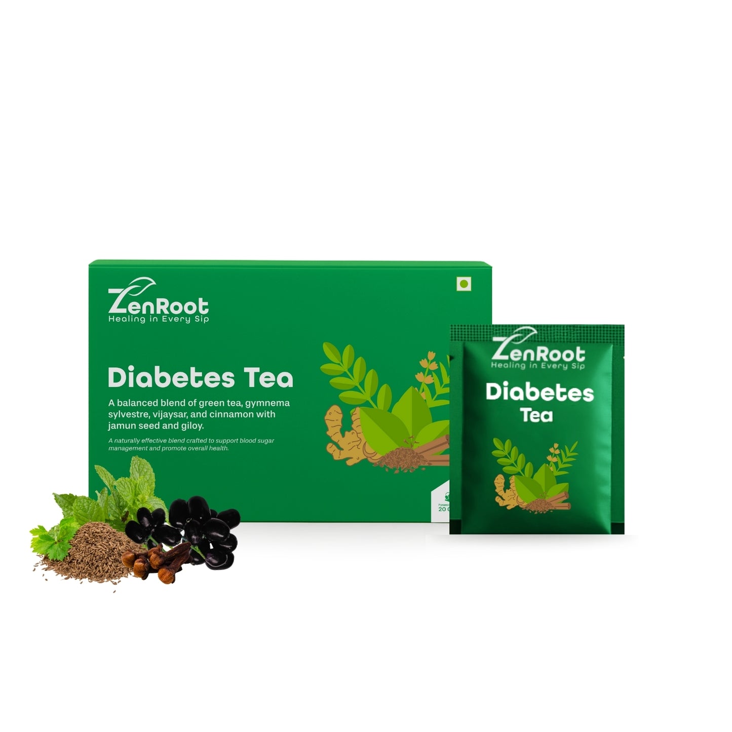 Diabetes Tea | Tea for sugar control | Warm spiced aroma | Blended with Gymnema, Jamun Seed & Fenugreek and other metabolism herbs | Helps manage sugar & supports metabolism