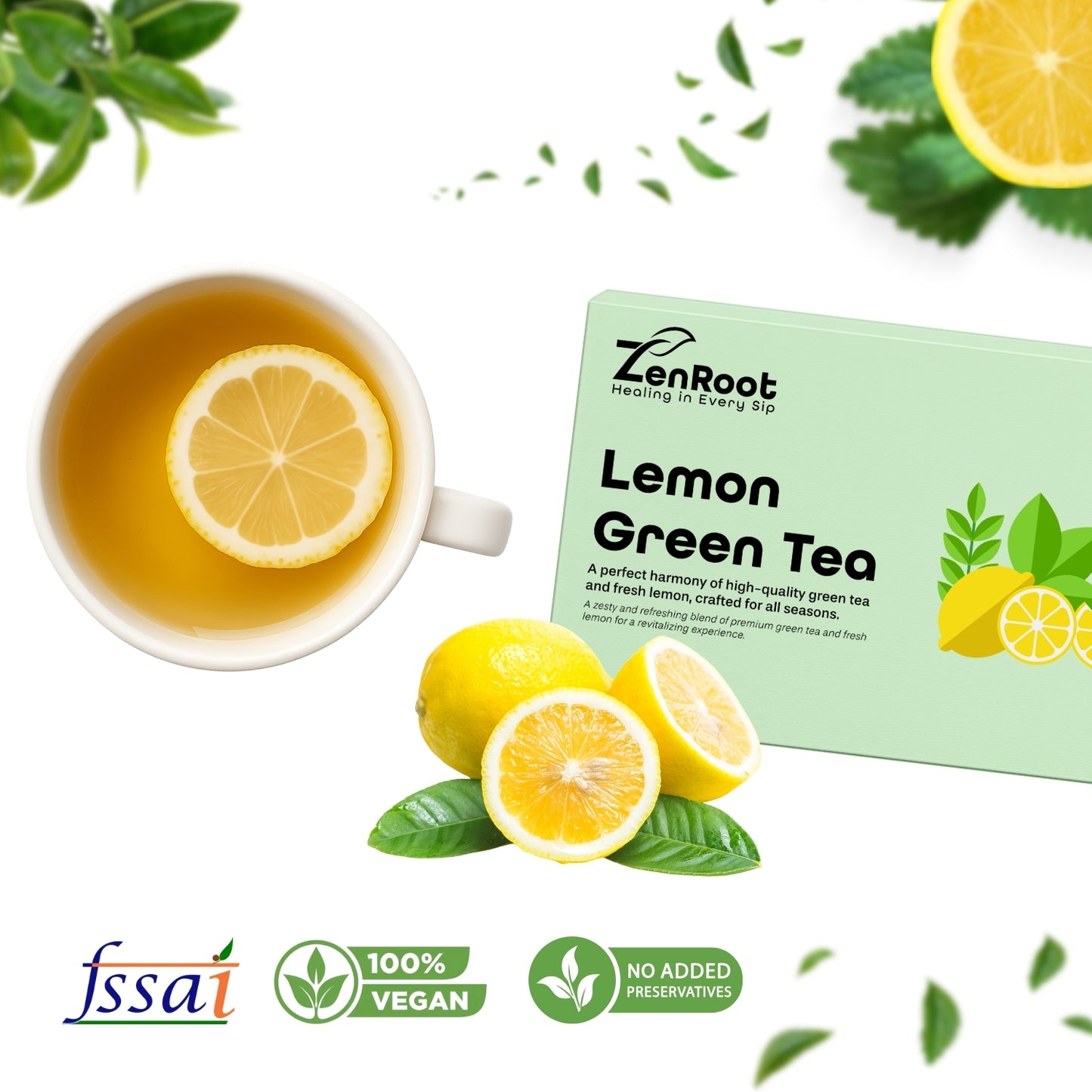 Lemon Green Tea | Simple lemon green tea | Light citrus aroma | Blended with Green Tea, Lemon Peel & Lemon Flavor and other detox herbs | Boosts energy & supports detox