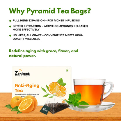 Anti-Aging Tea | Herbal tea for glowing skin | Light floral aroma | Blended with Green Tea, Rose & Ashwagandha and other wellness herbs | Reduces signs of aging & supports vitality