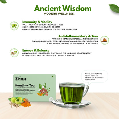 Kwath++ Tea | Traditional kadha tea | Spiced herbal taste | Blended with Tulsi, Giloy & Cinnamon and other immunity herbs | Improves immunity & clears congestion
