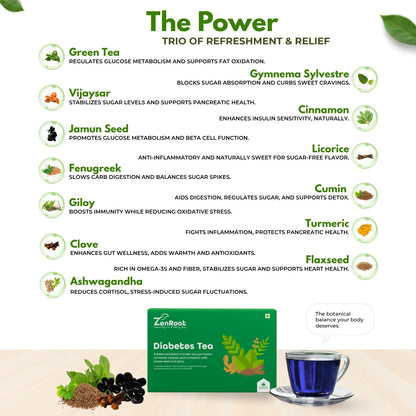 Diabetes Tea | Tea for sugar control | Warm spiced aroma | Blended with Gymnema, Jamun Seed & Fenugreek and other metabolism herbs | Helps manage sugar & supports metabolism