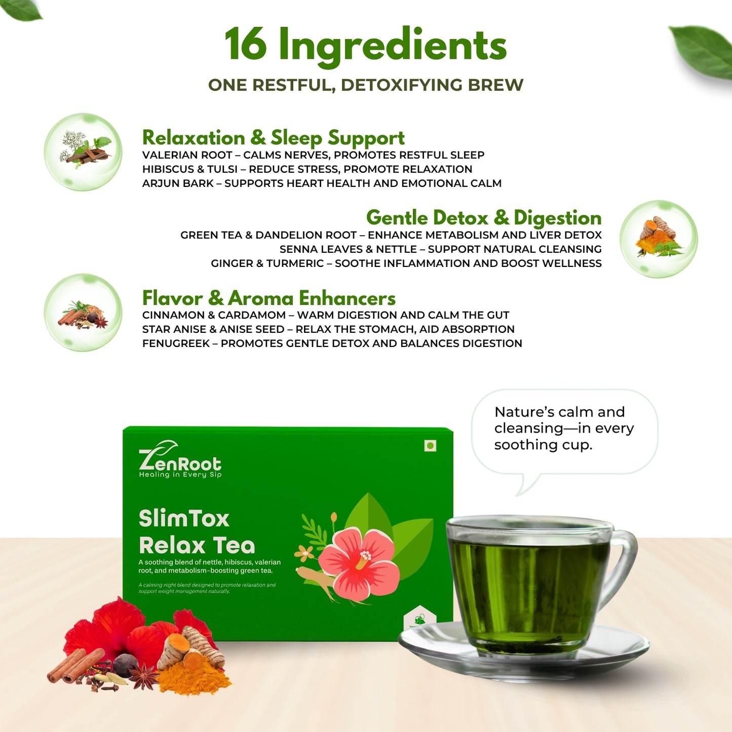 SlimTox Relax Tea | Stress-free weight tea | Light calming taste | Blended with Valerian, Nettle & Tulsi and other calming herbs | Reduces stress & supports weight balance