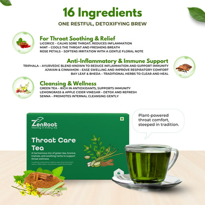 Throat Care Tea | Tea for sore throat relief | Warm soothing taste | Blended with Licorice, Triphala & Mint and other soothing herbs | Relieves cough & throat irritation