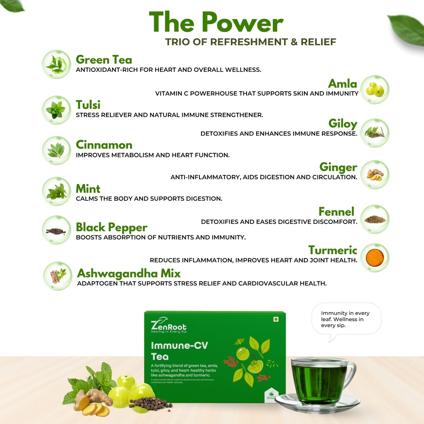 Immune-CV Tea | Immunity boosting tea | Light herbal aroma | Blended with Amla, Giloy & Ashwagandha and other immunity herbs | Protects against infections & supports immunity