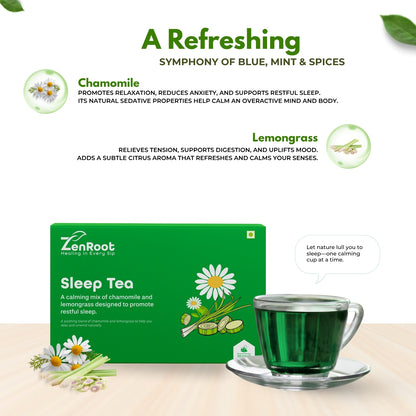 Sleep Tea | Tea for better sleep | Mild soothing taste | Blended with Chamomile, Lemongrass & Mint and other relaxing herbs | Relaxes mind & helps sound sleep
