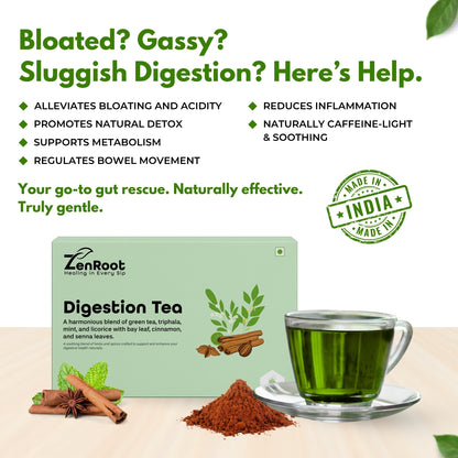 Digestion Tea | Tea for better digestion | Fresh minty taste | Blended with Triphala, Mint & Ajwain and other digestive herbs | Reduces bloating & improves gut health
