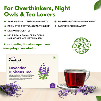 Lavender Hibiscus Tea | Tea for stress relief | Calming floral taste | Blended with Lavender, Hibiscus & Chamomile and other relaxing herbs | Relieves stress & promotes peaceful relaxation