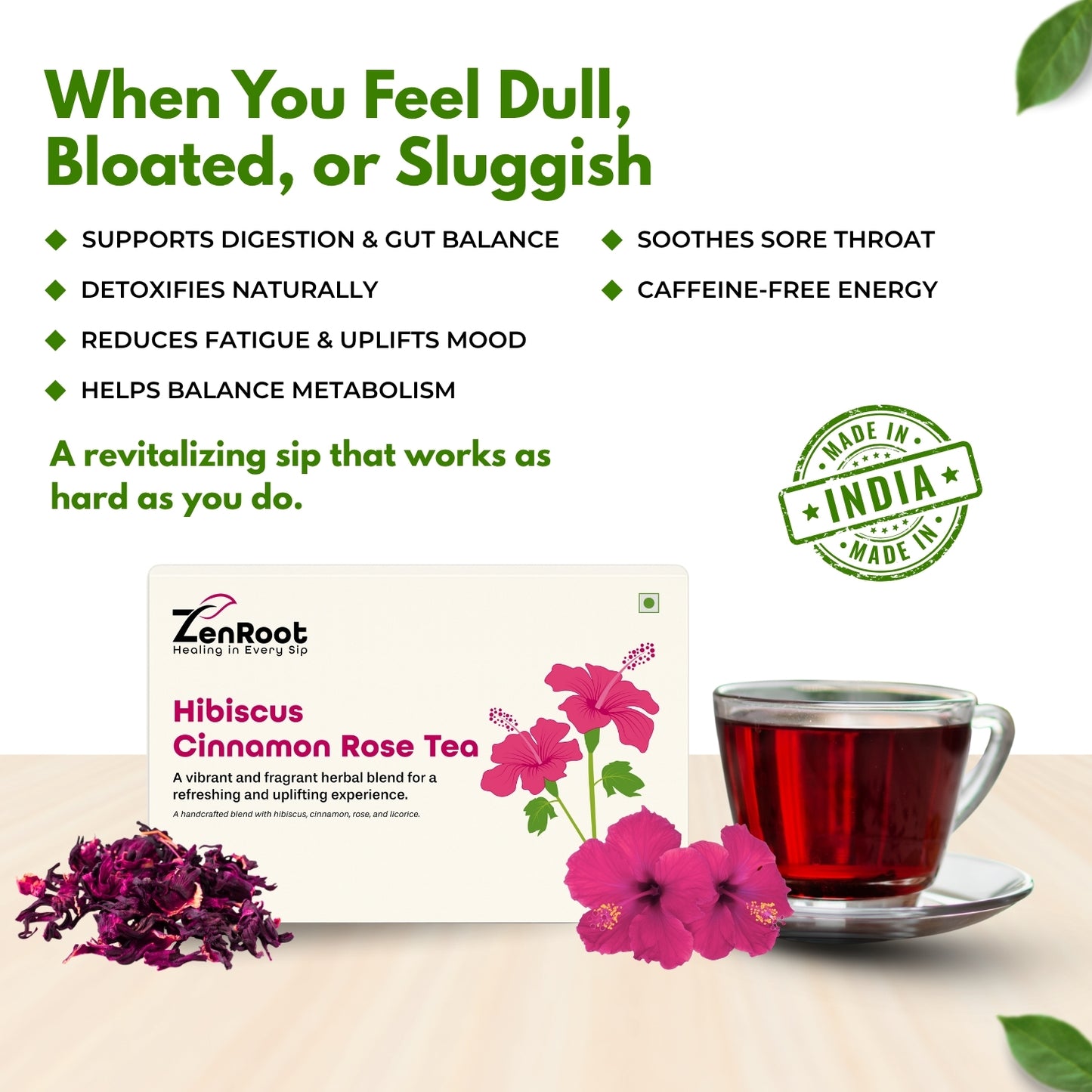 Hibiscus Cinnamon Rose Tea | Herbal tea for balance & vitality | Floral & spicy flavor | Blended with Hibiscus, Cinnamon & Rose and other nourishing herbs | Helps regulate blood pressure & supports overall wellness