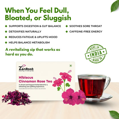 Hibiscus Cinnamon Rose Tea | Herbal tea for balance & vitality | Floral & spicy flavor | Blended with Hibiscus, Cinnamon & Rose and other nourishing herbs | Helps regulate blood pressure & supports overall wellness