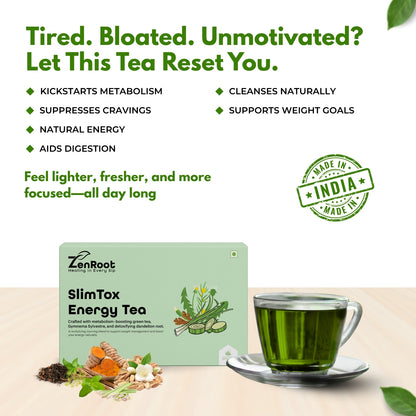SlimTox Energy Tea | Weight loss energy tea | Spiced herbal taste | Blended with Oolong, Green Tea & Gymnema and other metabolism herbs | Burns fat & increases metabolism