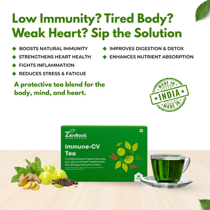 Immune-CV Tea | Immunity boosting tea | Light herbal aroma | Blended with Amla, Giloy & Ashwagandha and other immunity herbs | Protects against infections & supports immunity