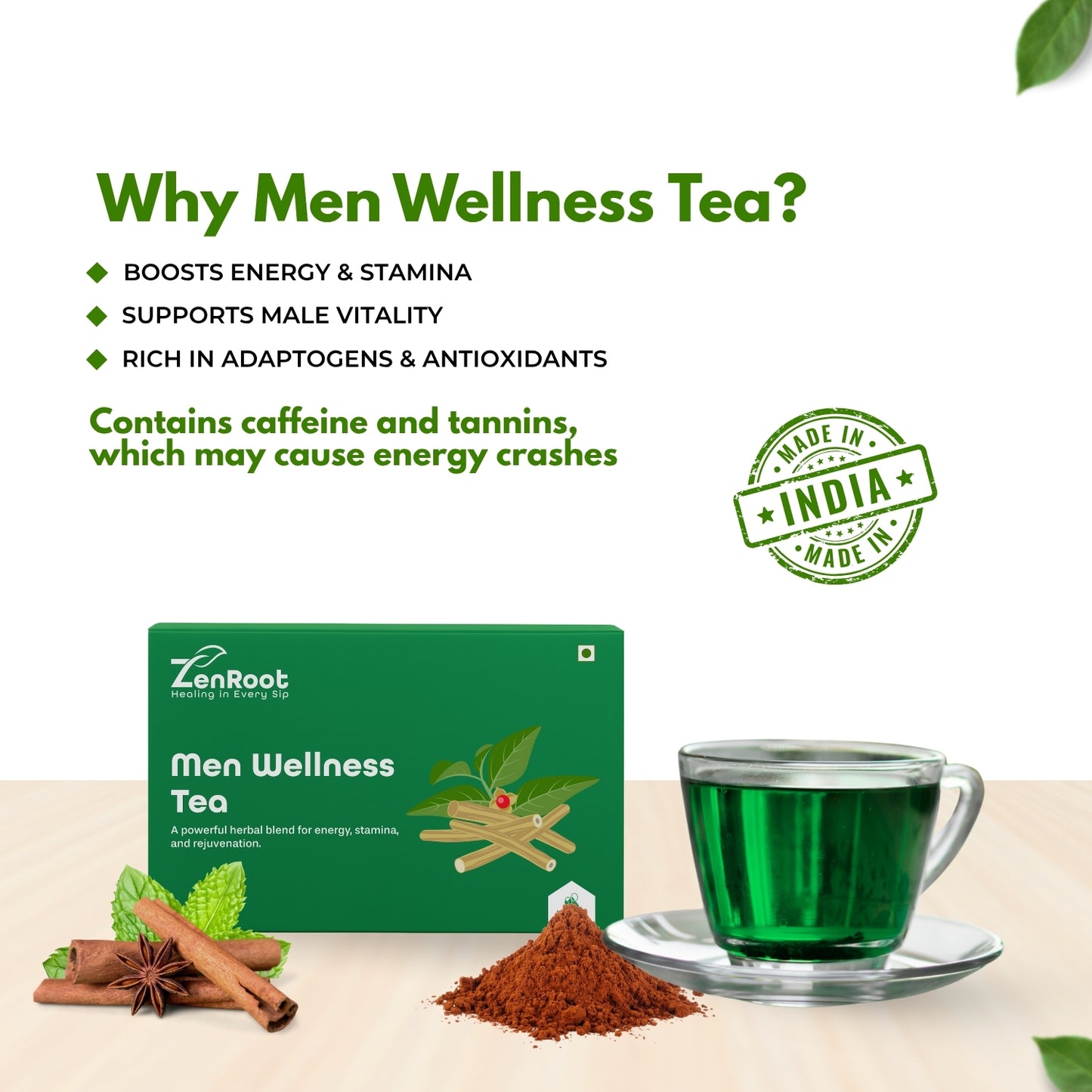 Men Wellness Tea | Energy & stamina tea for men | Strong herbal taste | Blended with Ashwagandha, Shilajeet & Gokhru and other vitality herbs | Supports strength & men’s vitality