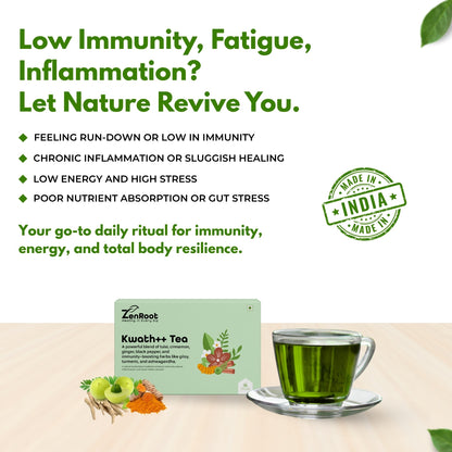 Kwath++ Tea | Traditional kadha tea | Spiced herbal taste | Blended with Tulsi, Giloy & Cinnamon and other immunity herbs | Improves immunity & clears congestion
