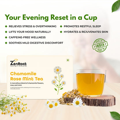 Chamomile Rose Mint Tea | Relaxing floral tea | Sweet calming taste | Blended with Chamomile, Rose & Mint and other calming herbs | Reduces stress & aids digestion