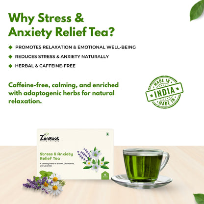 Stress & Anxiety Relief Tea | Tea for stress free mind | Smooth calming flavor | Blended with Brahmi, Chamomile & Lavender and other stress relief herbs | Reduces anxiety & improves mood