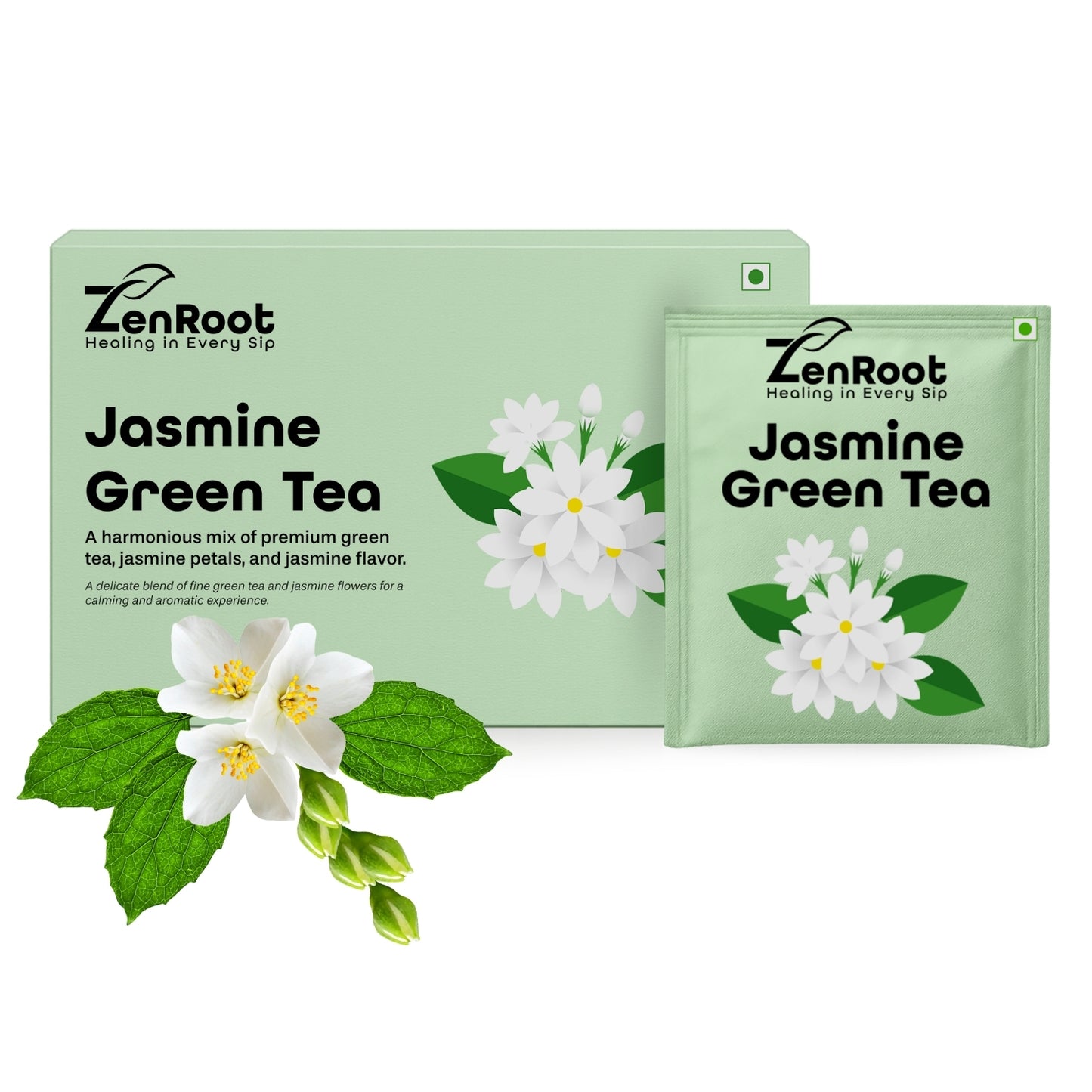 Jasmine Green Tea | Simple floral green tea | Light jasmine aroma | Blended with Green Tea, Jasmine & Lemon Balm and other refreshing herbs | Relieves stress & refreshes mind
