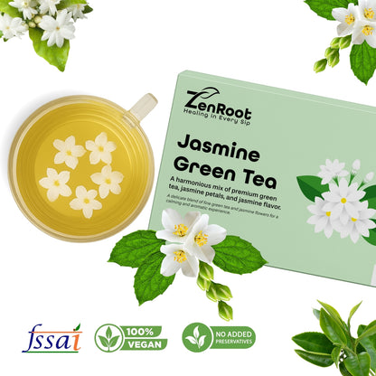 Jasmine Green Tea | Simple floral green tea | Light jasmine aroma | Blended with Green Tea, Jasmine & Lemon Balm and other refreshing herbs | Relieves stress & refreshes mind