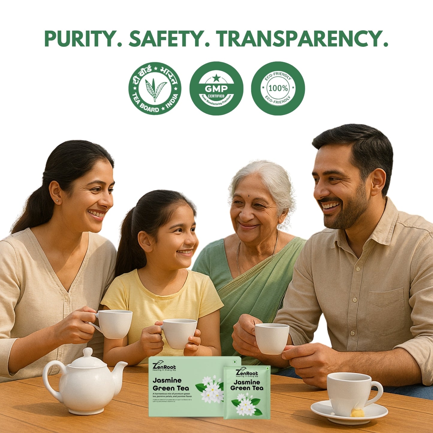 Jasmine Green Tea | Simple floral green tea | Light jasmine aroma | Blended with Green Tea, Jasmine & Lemon Balm and other refreshing herbs | Relieves stress & refreshes mind