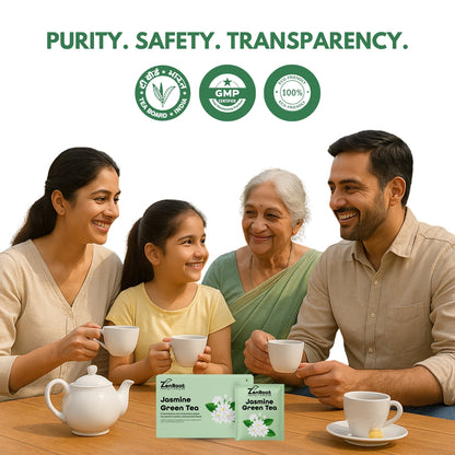 Jasmine Green Tea | Simple floral green tea | Light jasmine aroma | Blended with Green Tea, Jasmine & Lemon Balm and other refreshing herbs | Relieves stress & refreshes mind