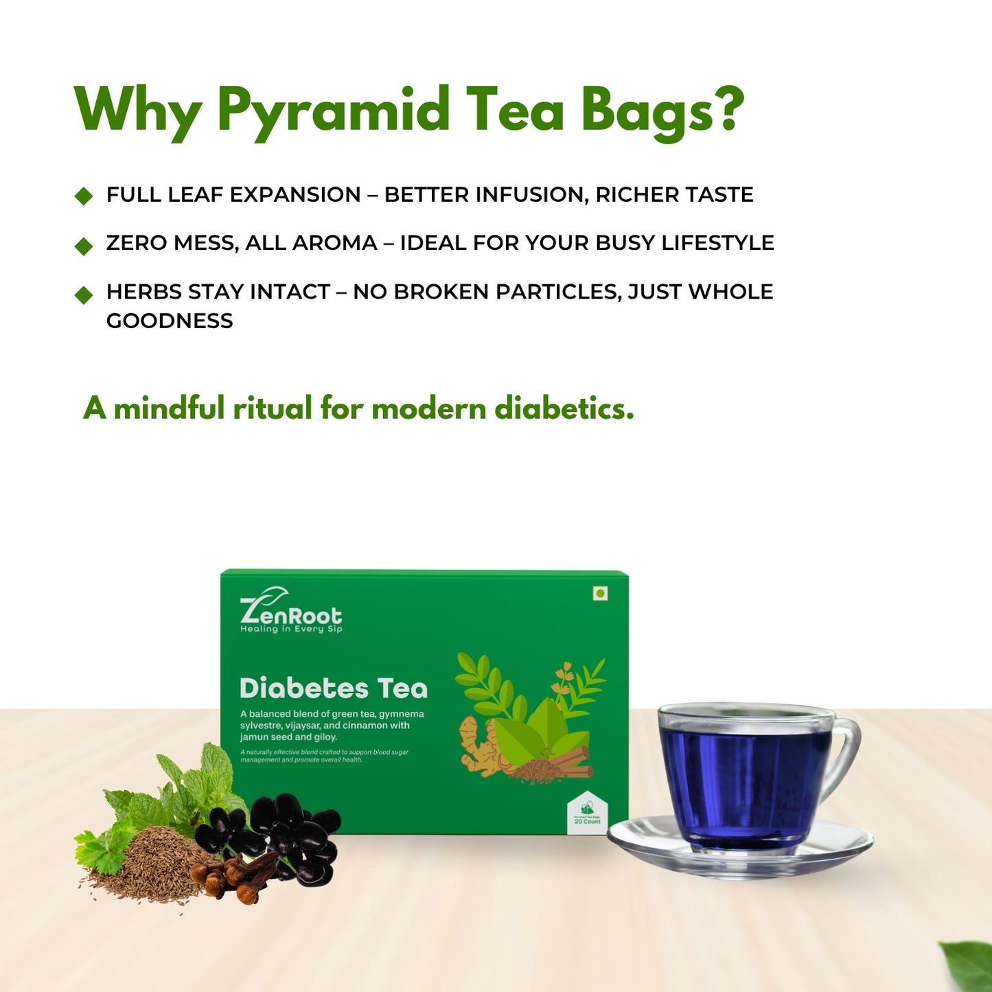 Diabetes Tea | Tea for sugar control | Warm spiced aroma | Blended with Gymnema, Jamun Seed & Fenugreek and other metabolism herbs | Helps manage sugar & supports metabolism