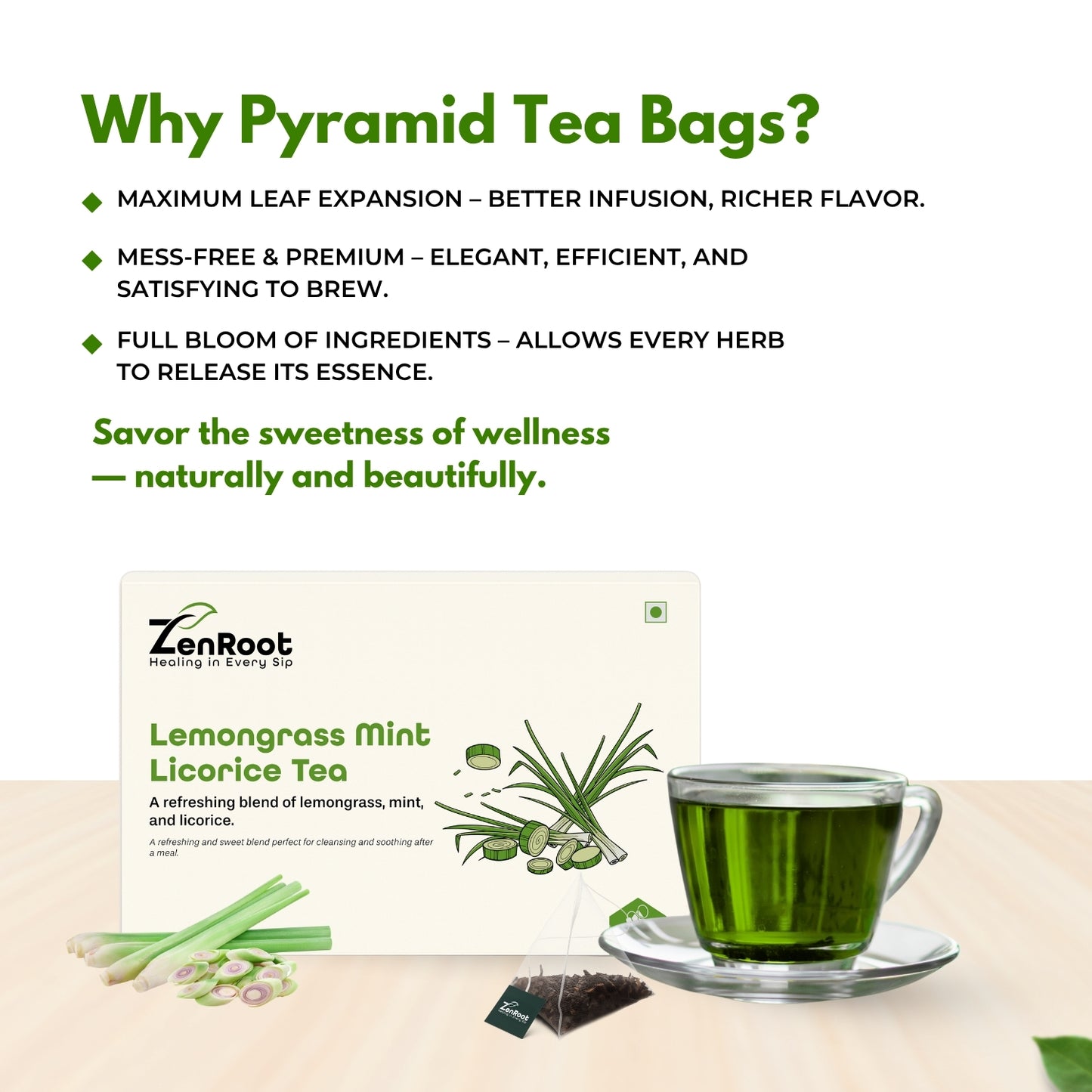 Lemongrass Mint Licorice Tea | Tea for fresh digestion | Zesty herbal taste | Blended with Lemongrass, Mint & Licorice and other soothing herbs | Soothes stomach & refreshes naturally