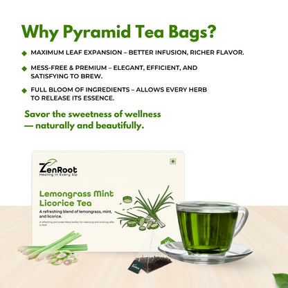 Lemongrass Mint Licorice Tea | Tea for fresh digestion | Zesty herbal taste | Blended with Lemongrass, Mint & Licorice and other soothing herbs | Soothes stomach & refreshes naturally