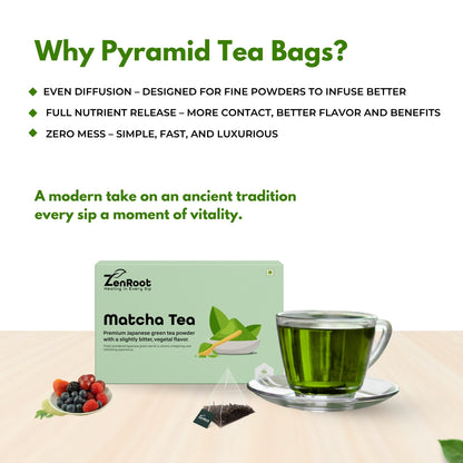 Matcha Tea | Japanese green matcha | Rich earthy taste | Blended with Matcha Powder, Catechins & Chlorophyll and other energizing herbs | Boosts focus & provides clean energy