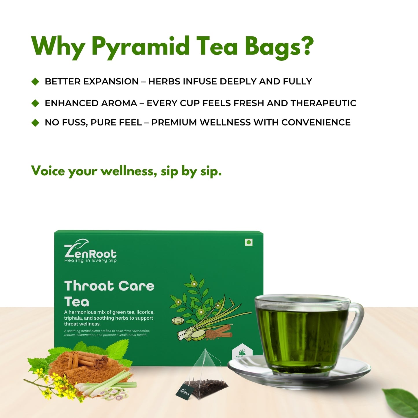 Throat Care Tea | Tea for sore throat relief | Warm soothing taste | Blended with Licorice, Triphala & Mint and other soothing herbs | Relieves cough & throat irritation