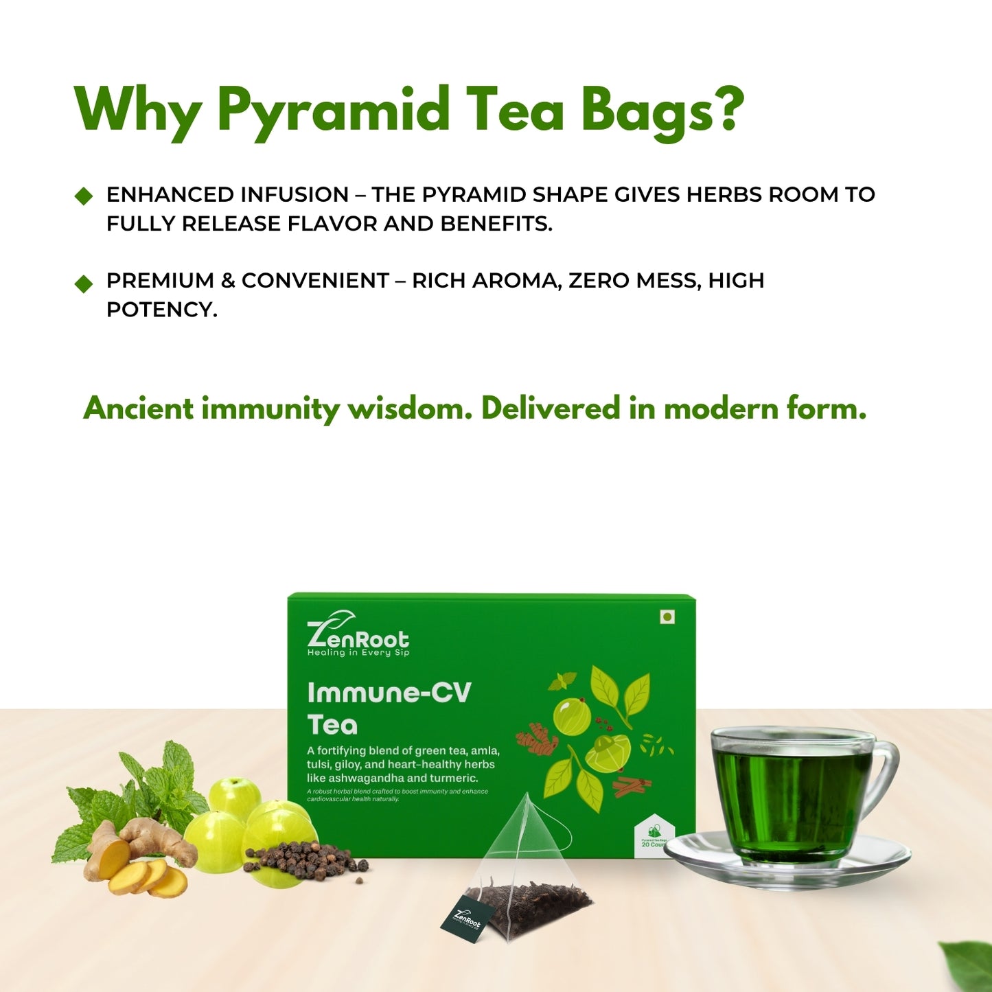 Immune-CV Tea | Immunity boosting tea | Light herbal aroma | Blended with Amla, Giloy & Ashwagandha and other immunity herbs | Protects against infections & supports immunity