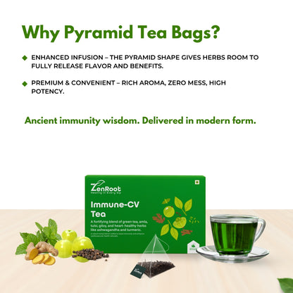 Immune-CV Tea | Immunity boosting tea | Light herbal aroma | Blended with Amla, Giloy & Ashwagandha and other immunity herbs | Protects against infections & supports immunity