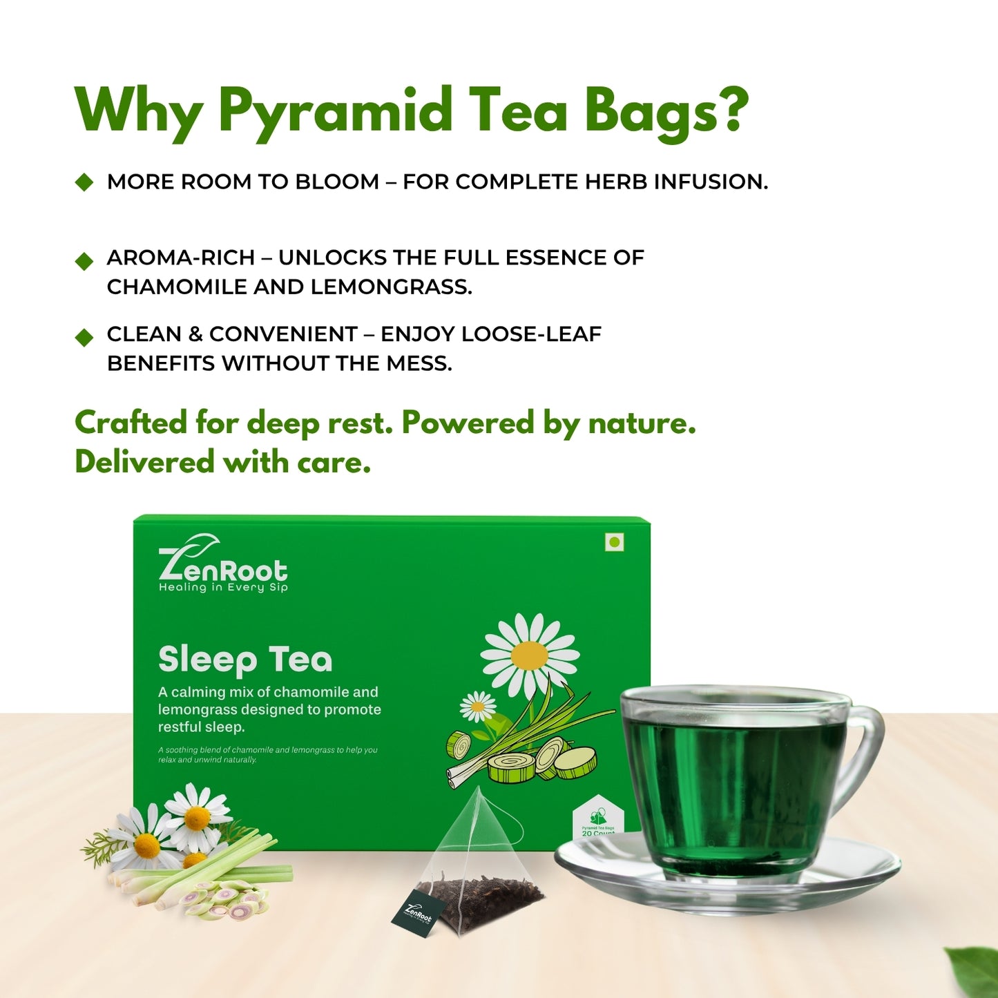 Sleep Tea | Tea for better sleep | Mild soothing taste | Blended with Chamomile, Lemongrass & Mint and other relaxing herbs | Relaxes mind & helps sound sleep