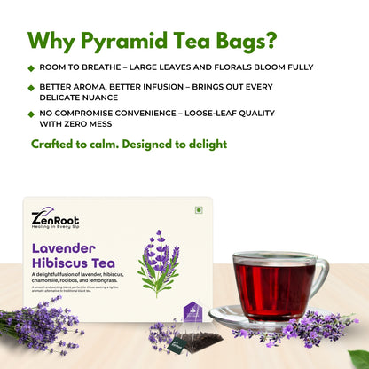 Lavender Hibiscus Tea | Tea for stress relief | Calming floral taste | Blended with Lavender, Hibiscus & Chamomile and other relaxing herbs | Relieves stress & promotes peaceful relaxation