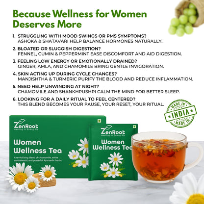 Women Wellness Tea | Women’s health balance tea | Mild sweet taste | Blended with Shatavari, Ashoka & Chamomile and other women’s health herbs | Supports hormones & women’s vitality