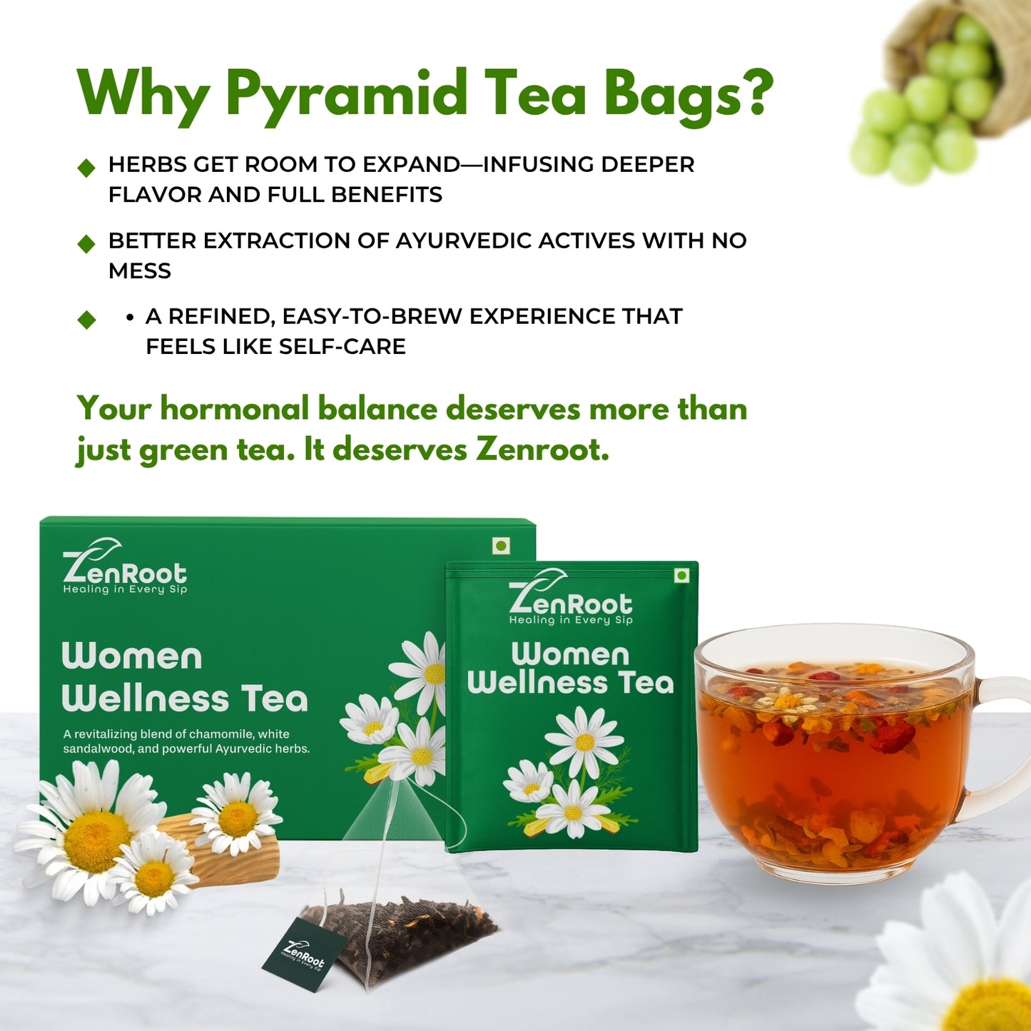 Women Wellness Tea | Women’s health balance tea | Mild sweet taste | Blended with Shatavari, Ashoka & Chamomile and other women’s health herbs | Supports hormones & women’s vitality