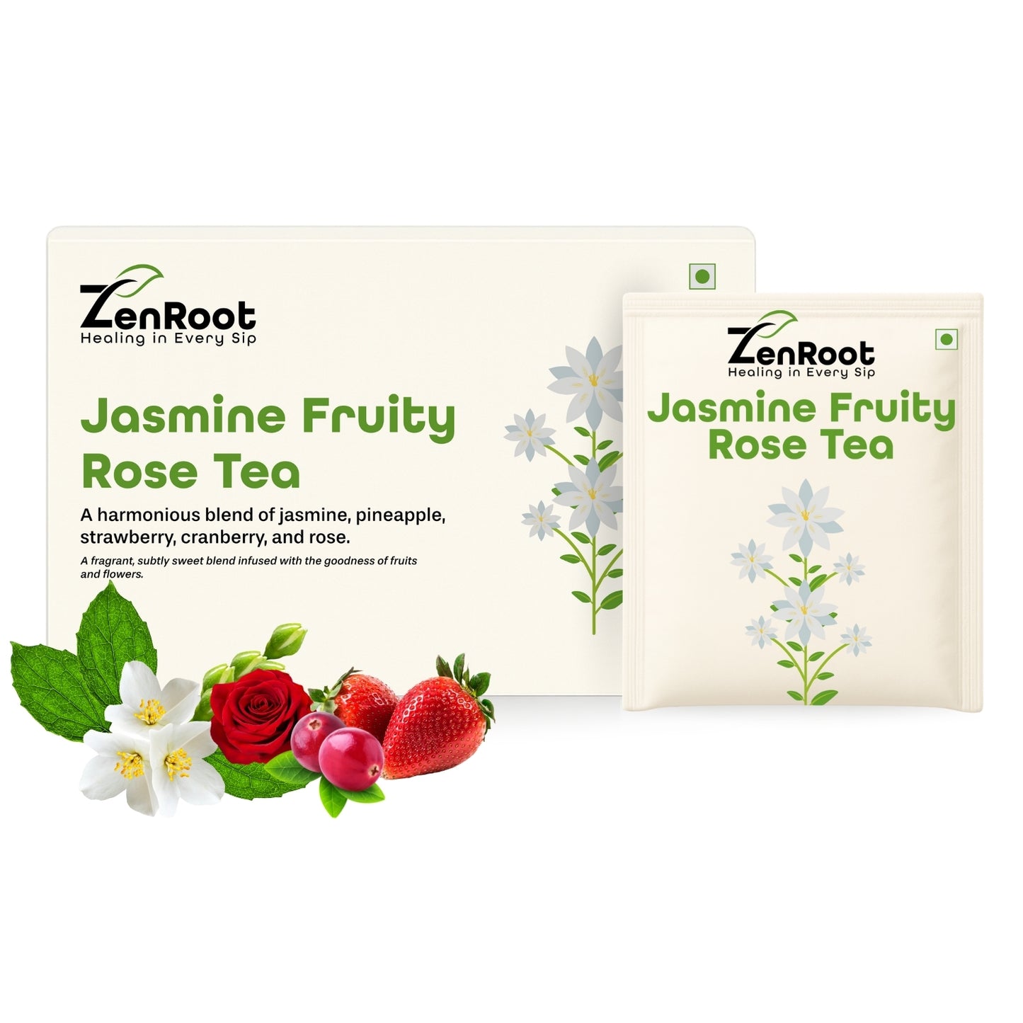 Jasmine Fruity Rose Tea | Mood uplifting fruity tea | Sweet floral-fruity aroma | Blended with Jasmine, Strawberry & Rose and other uplifting herbs | Refreshes mind & uplifts mood