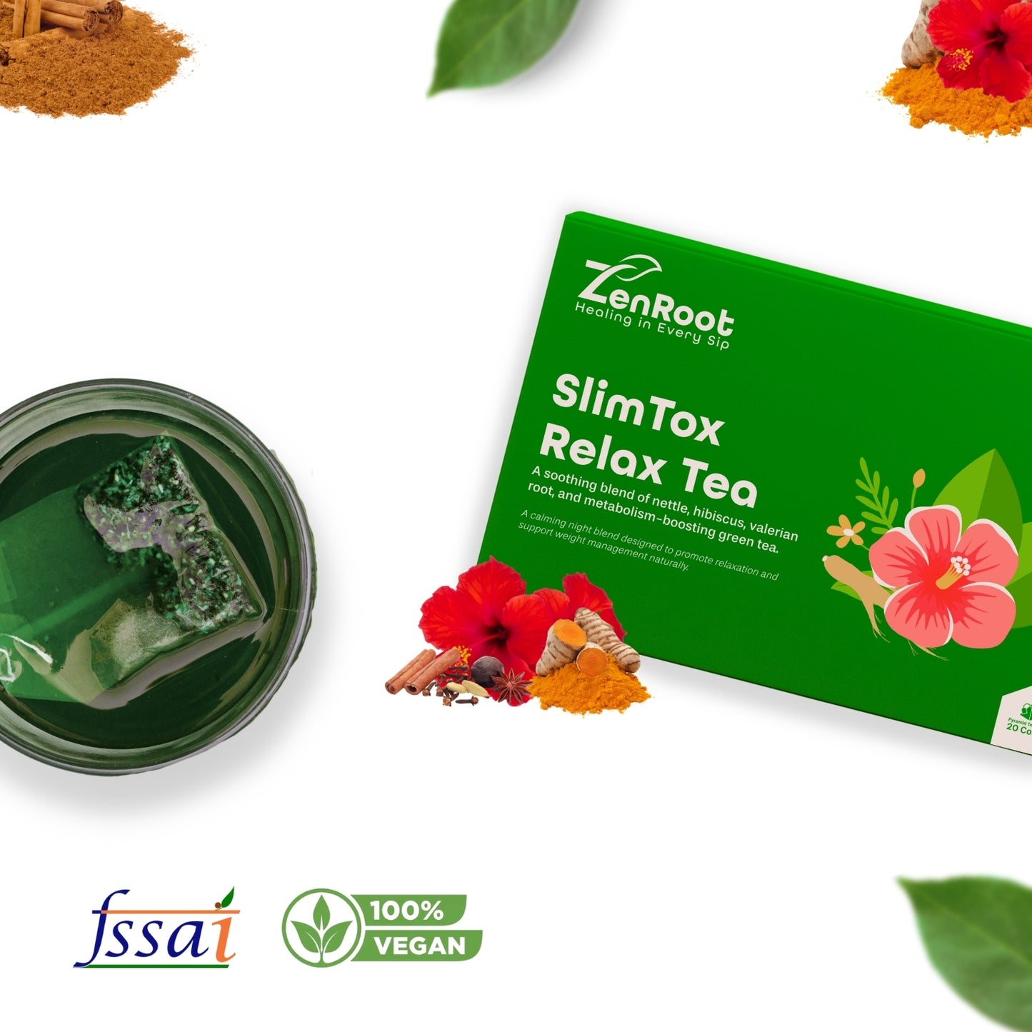 SlimTox Relax Tea | Stress-free weight tea | Light calming taste | Blended with Valerian, Nettle & Tulsi and other calming herbs | Reduces stress & supports weight balance