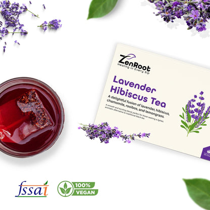 Lavender Hibiscus Tea | Tea for stress relief | Calming floral taste | Blended with Lavender, Hibiscus & Chamomile and other relaxing herbs | Relieves stress & promotes peaceful relaxation