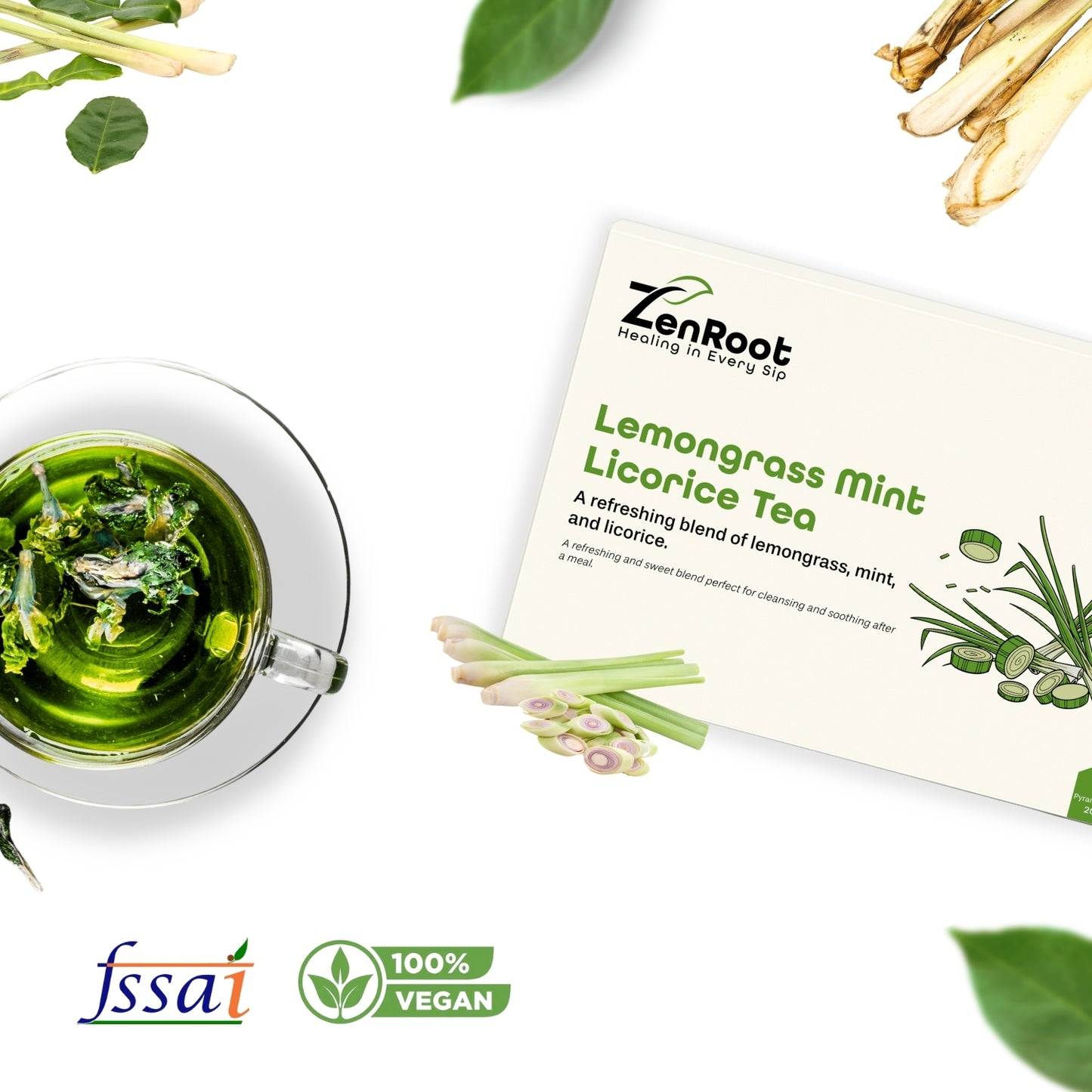 Lemongrass Mint Licorice Tea | Tea for fresh digestion | Zesty herbal taste | Blended with Lemongrass, Mint & Licorice and other soothing herbs | Soothes stomach & refreshes naturally