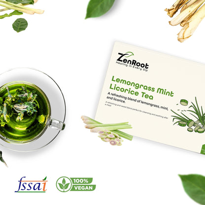 Lemongrass Mint Licorice Tea | Tea for fresh digestion | Zesty herbal taste | Blended with Lemongrass, Mint & Licorice and other soothing herbs | Soothes stomach & refreshes naturally