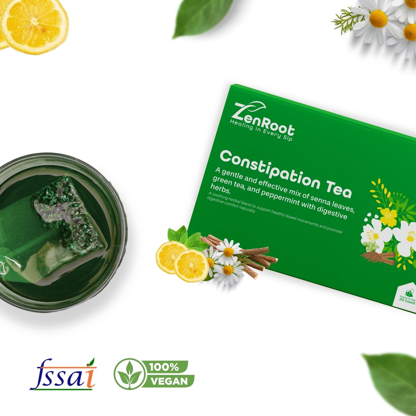 Constipation Tea | Natural relief from constipation | Mild herbal taste | Blended with Senna, Triphala & Peppermint and other digestive herbs | Supports smooth digestion & bowel movement