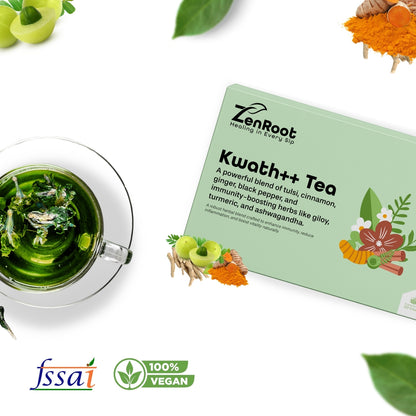 Kwath++ Tea | Traditional kadha tea | Spiced herbal taste | Blended with Tulsi, Giloy & Cinnamon and other immunity herbs | Improves immunity & clears congestion