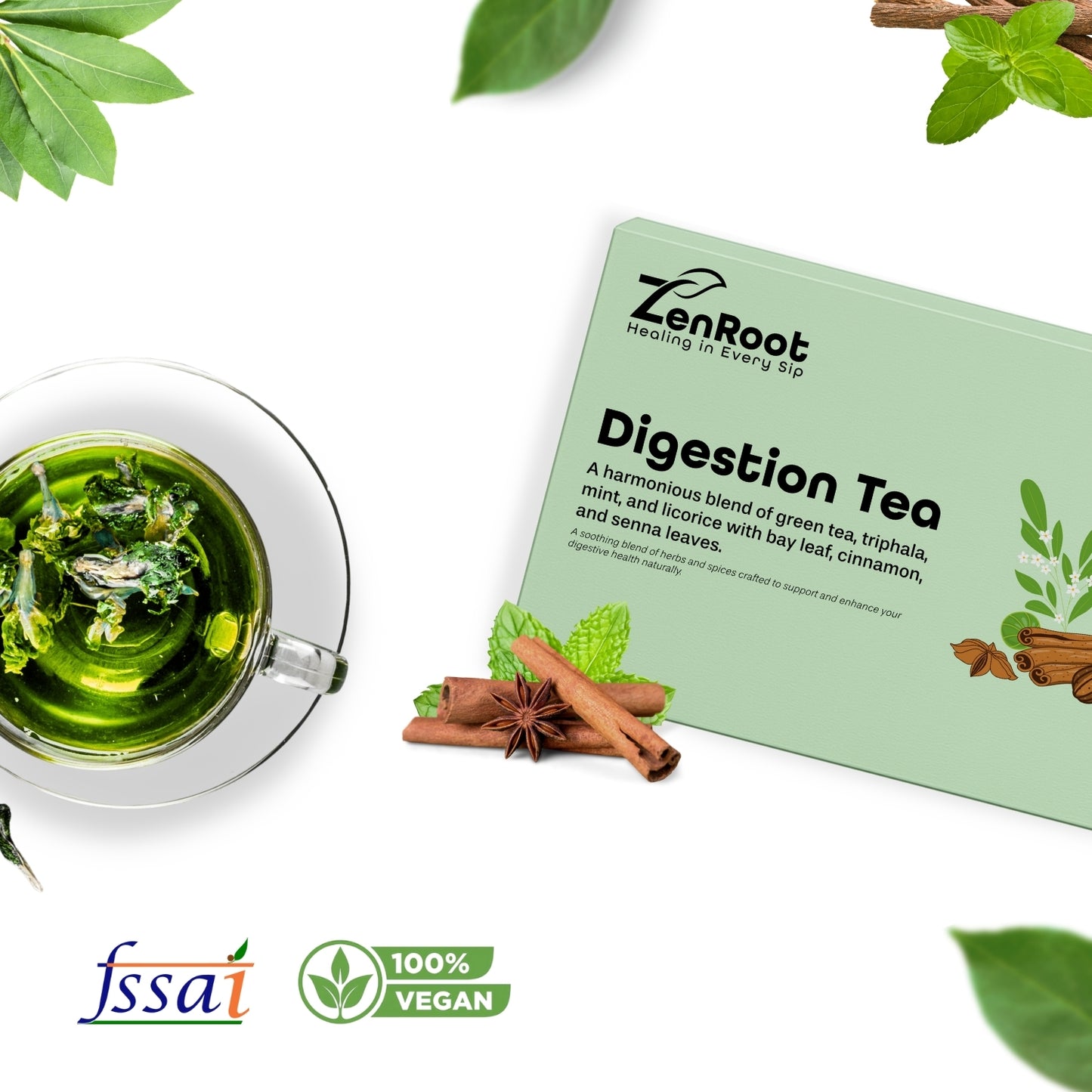 Digestion Tea | Tea for better digestion | Fresh minty taste | Blended with Triphala, Mint & Ajwain and other digestive herbs | Reduces bloating & improves gut health